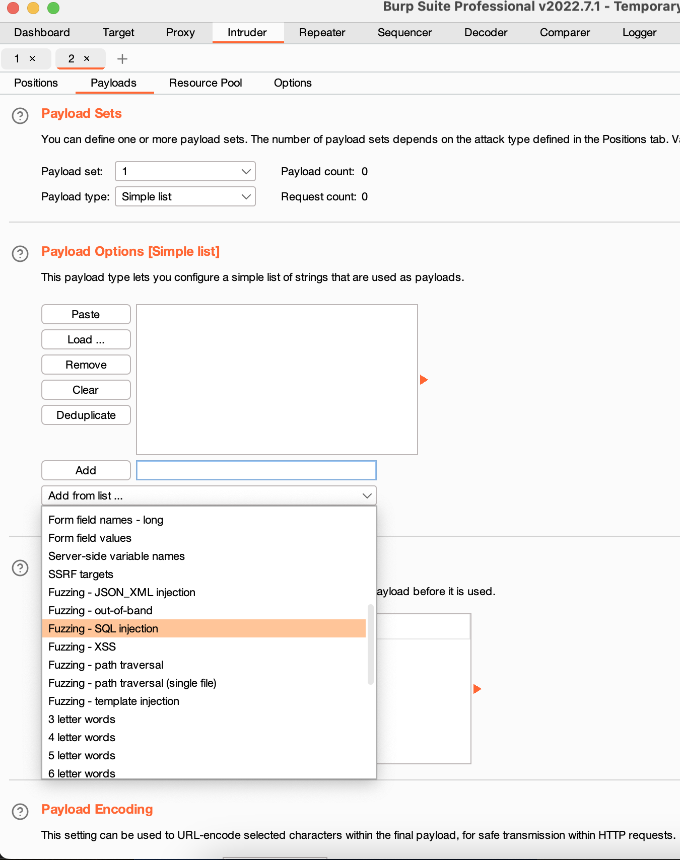 Add parameters to Intruder